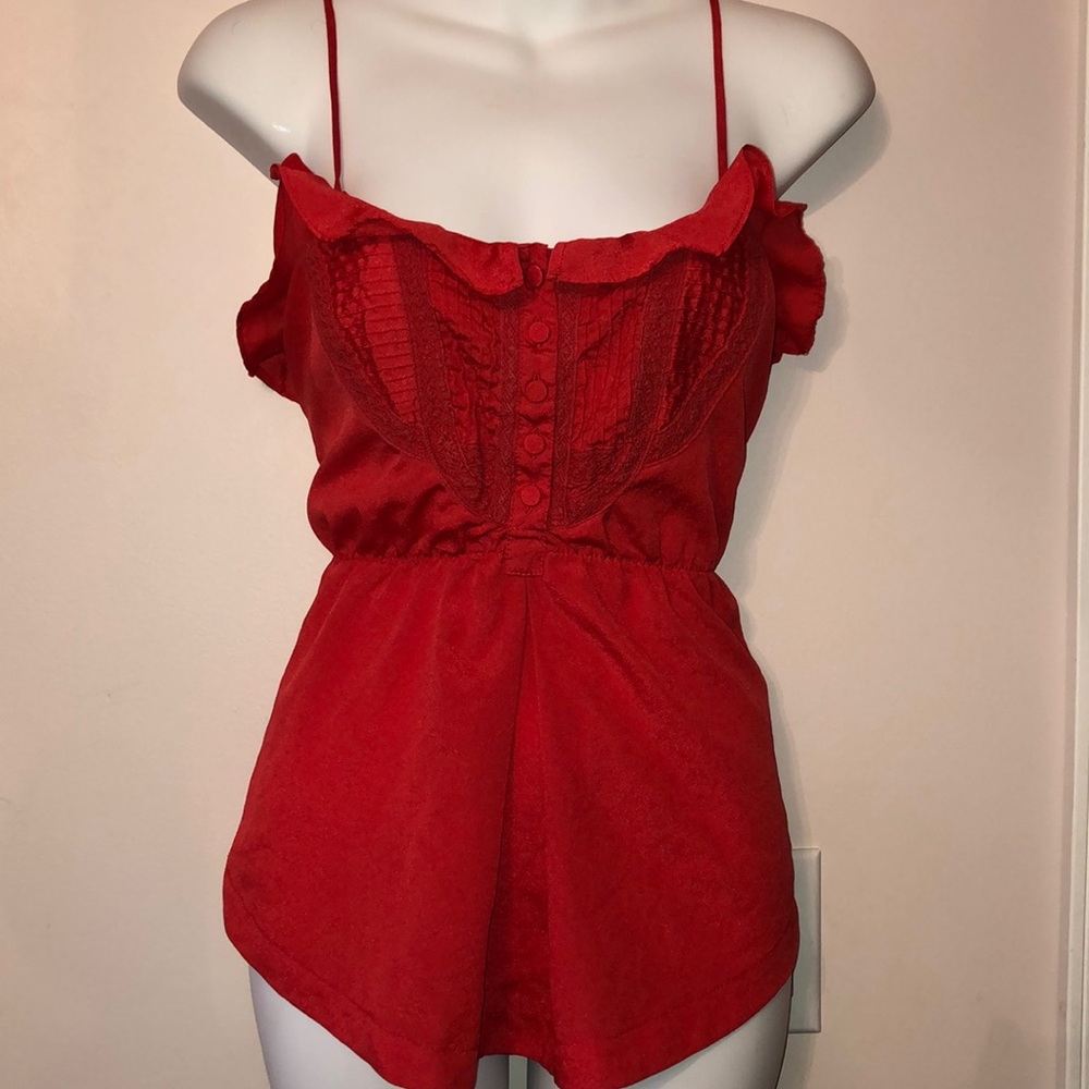 Twenty one orange ruffle button down tank top -M